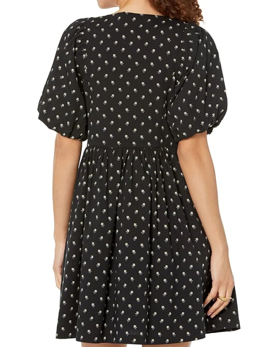 Madewell V-Neck Puff-Sleeve Mini Dress in Floral Ikat True Black Sale