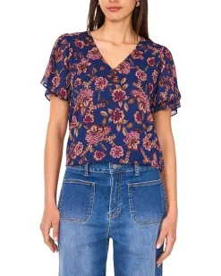 Women Vince Camuto V-Neck Short Ruffle Sleeve Blouse