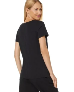 Lilla P V-Neck Short Sleeve Back Seam Tee Black Best