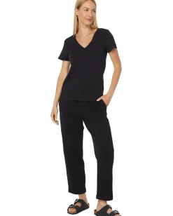 Lilla P V-Neck Short Sleeve Back Seam Tee Black Best