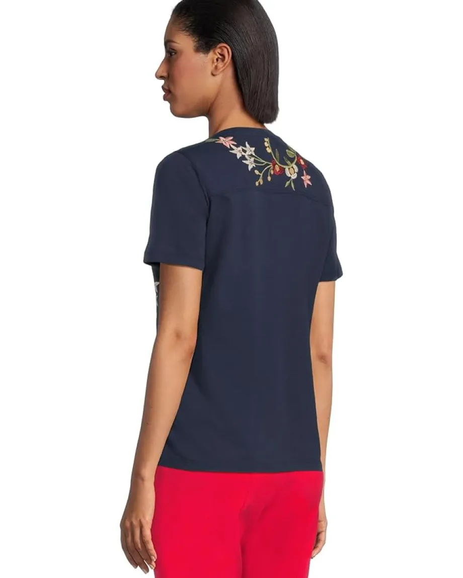 Johnny Was V-neck Short Sleeve Tee - Nicolette Blue Night Clearance