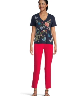 Johnny Was V-neck Short Sleeve Tee - Nicolette Blue Night Clearance