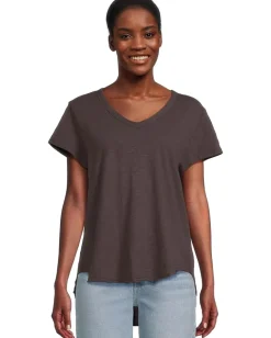 Mod-o-doc V-neck Short Sleeve Tee With Curved Hem Washed Ebony Sale