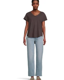 Mod-o-doc V-neck Short Sleeve Tee With Curved Hem Washed Ebony Sale