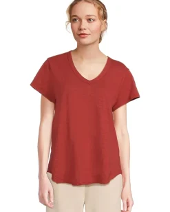 Mod-o-doc V-neck Short Sleeve Tee With Curved Hem Spiced Cider New