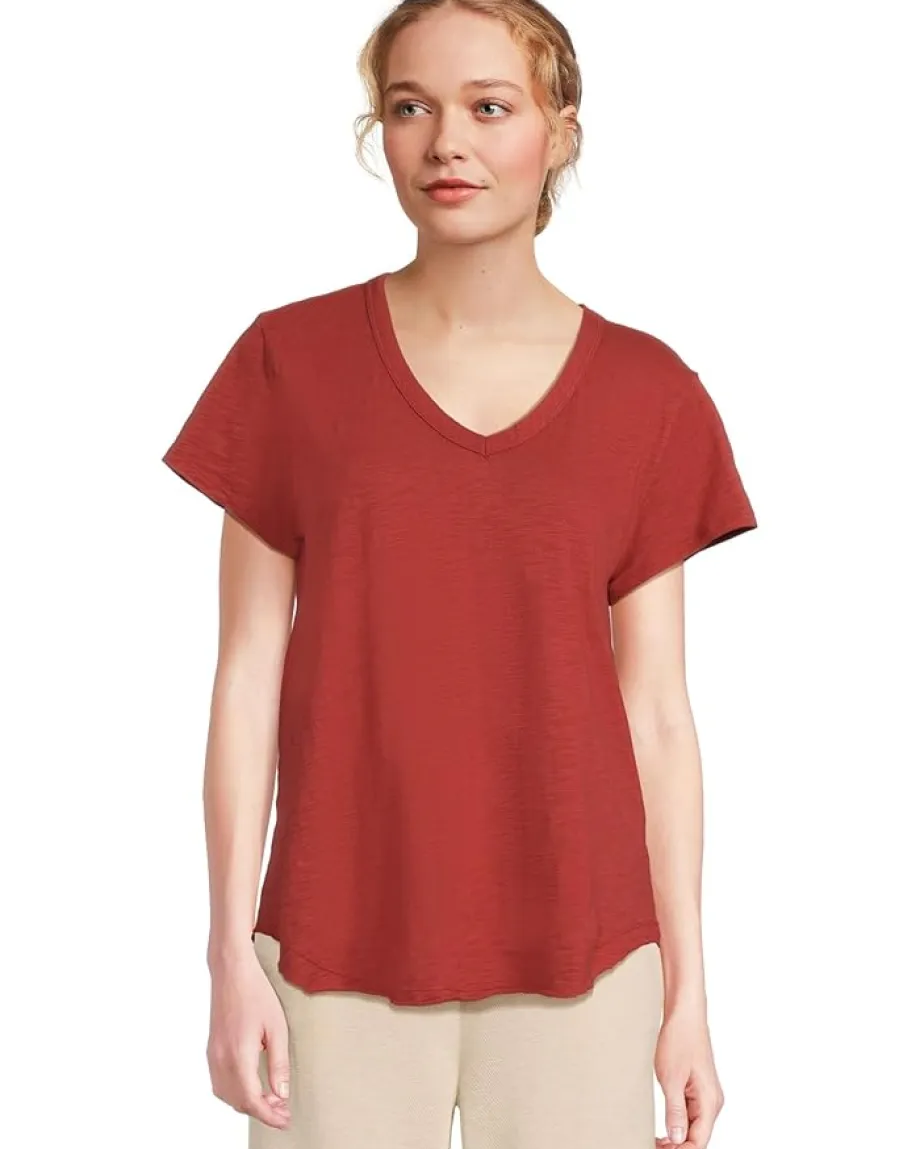 Mod-o-doc V-neck Short Sleeve Tee With Curved Hem Spiced Cider New