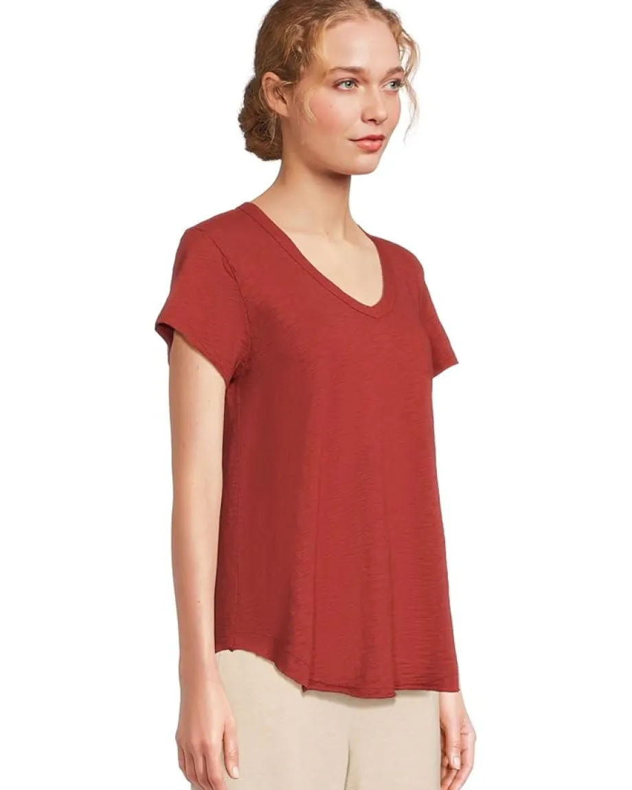 Mod-o-doc V-neck Short Sleeve Tee With Curved Hem Spiced Cider New