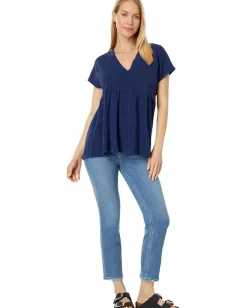 Women bobi Los Angeles V-Neck Short Sleeve Tier Top