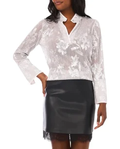 Women Vince Camuto V-Neck Tunic Blouse with Contrast