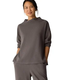 Women Eileen Fisher Waffle Doubleknit Funnel Neck Box Top