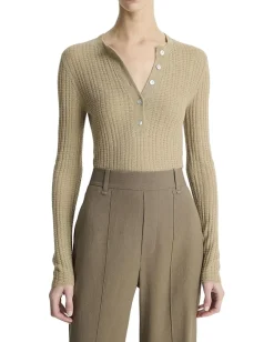 Vince Waffle Knit Henley Mojave Sale