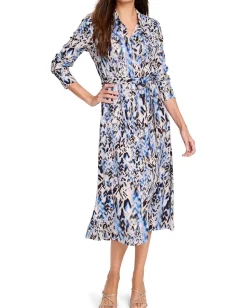 NIC+ZOE Washed Chevron Live In Dress Blue Multi New