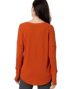Mod-o-doc Washed Cotton Modal Thermal Long Sleeve V-Neck Tunic Autumn Pumpkin Clearance