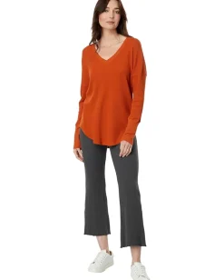 Mod-o-doc Washed Cotton Modal Thermal Long Sleeve V-Neck Tunic Autumn Pumpkin Clearance