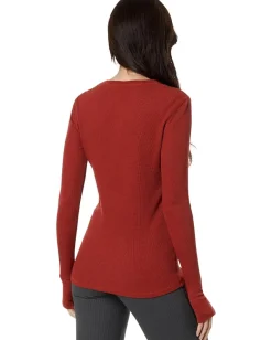 Women Mod-o-doc Washed Cotton Modal Thermal Long Sleeve Crew Neck Tee