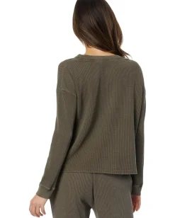 Women Mod-o-doc Washed Waffle Long Sleeve Button Front Cardi