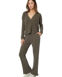 Women Mod-o-doc Washed Waffle Long Sleeve Button Front Cardi