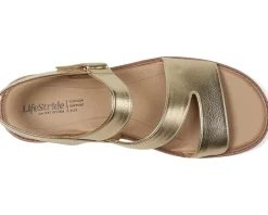 LifeStride Waverly Sandals Gold Faux Leather Sale