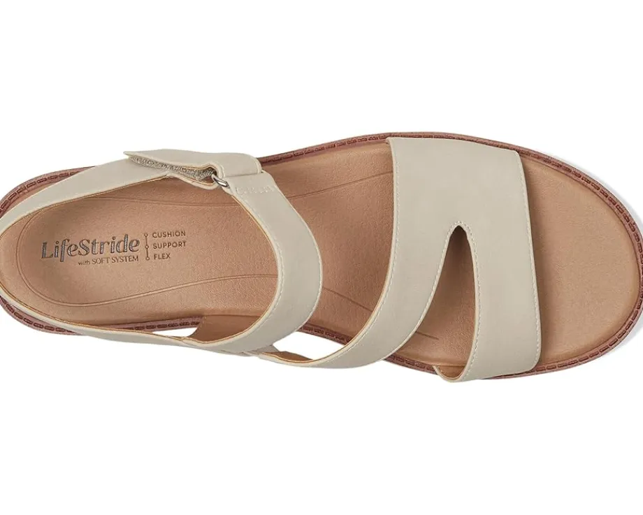 LifeStride Waverly Sandals Stone Beige Faux Leather