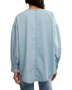 Free People We The Free Denim Dreaming Pullover So Soft Light Wash Clearance