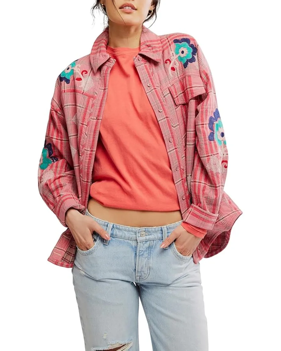 Women Free People We The Free Embroidered Sashiko Shirt