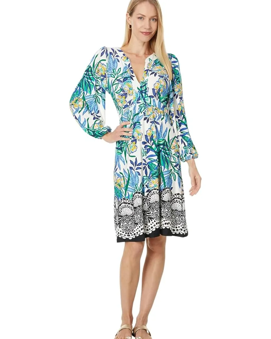 Lilly Pulitzer Wexlee 3/4 Sleeve Dress Multi Golden Hour Glam Engineered Knit Dress Best
