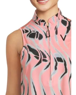 Jamie Sadock Whirlwind Print Sleeveless Polo Azalea Pink Clearance