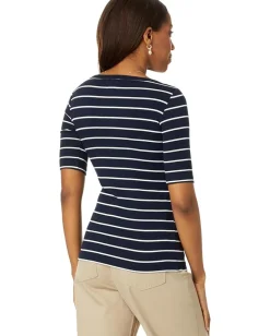 Women NIC+ZOE Wide Stripe Rib Knit Boatneck Tee