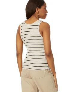 NIC+ZOE Wide Stripe Rib Knit High Neck Tank Neutral Multi Online