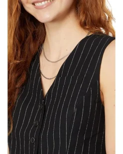Madewell Wool Button-Front Vest in Pinstripe Almost Black Outlet