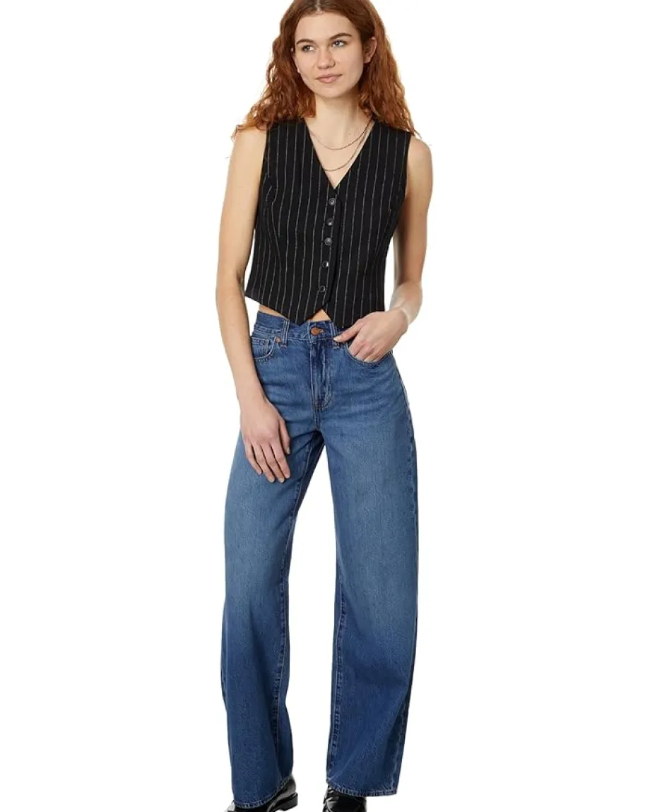 Madewell Wool Button-Front Vest in Pinstripe Almost Black Outlet