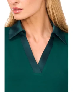 CeCe Woven Collar Long Sleeve Knit Top Dark Forest Best