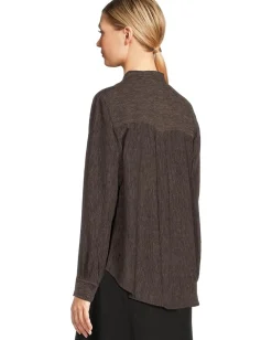 Eileen Fisher Woven Plisse Mandarin Collar Shirt Rye Clearance