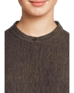 Eileen Fisher Woven Plisse Mandarin Collar Shirt Rye Clearance