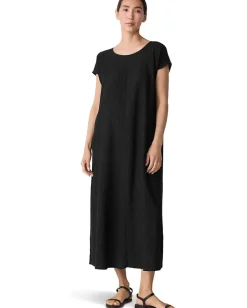Women Eileen Fisher Woven Plisse Round Neck Dress