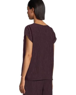 Eileen Fisher Woven Plisse V-Neck Square Top Blackberry