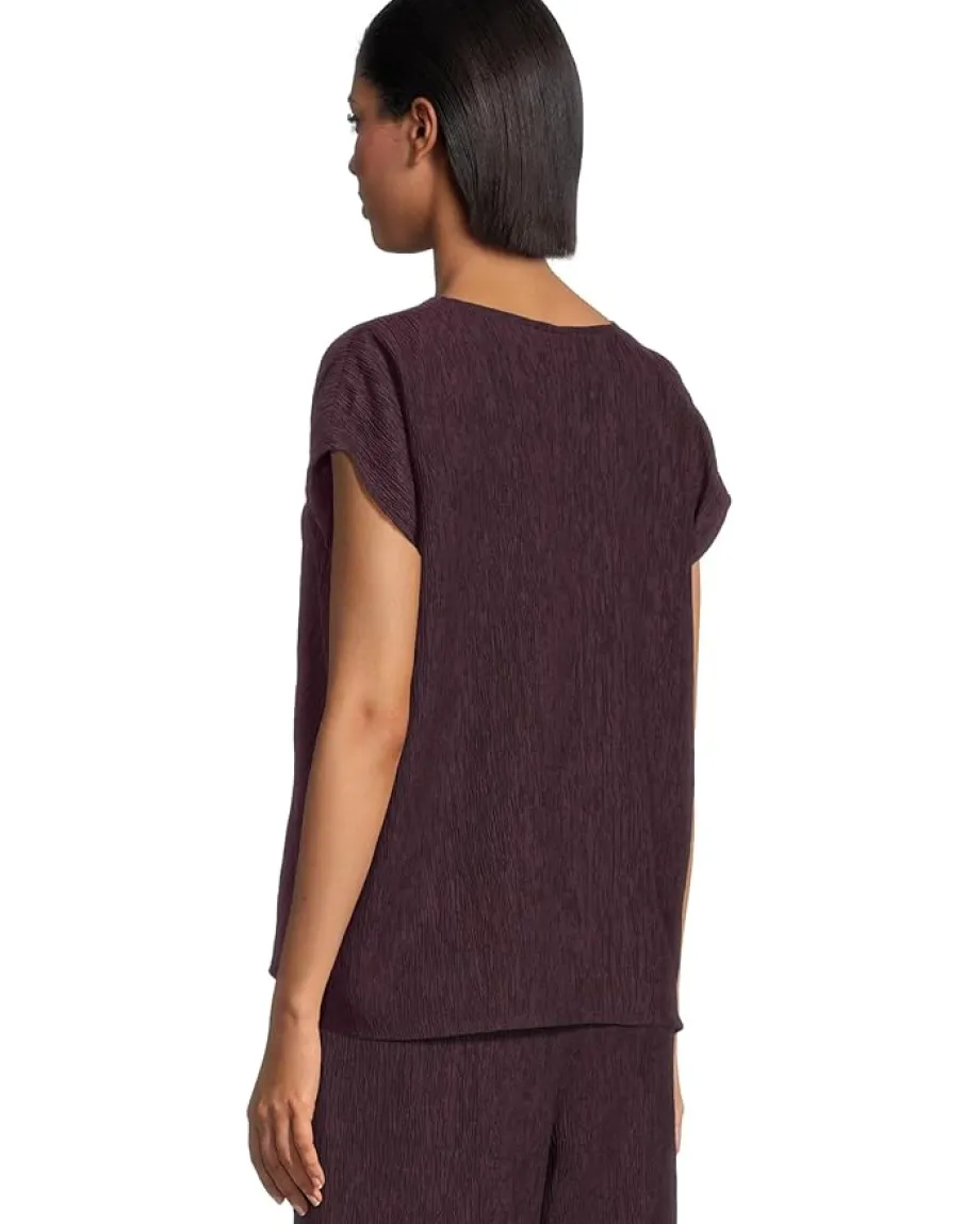 Eileen Fisher Woven Plisse V-Neck Square Top Blackberry