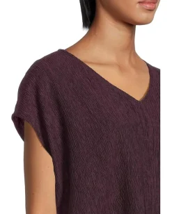 Eileen Fisher Woven Plisse V-Neck Square Top Blackberry