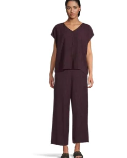 Eileen Fisher Woven Plisse V-Neck Square Top Blackberry