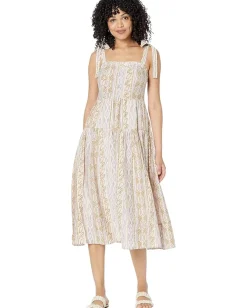Women MOON RIVER Woven Printed Dress with Tied Straps
