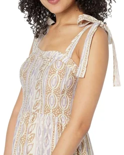 Women MOON RIVER Woven Printed Dress with Tied Straps