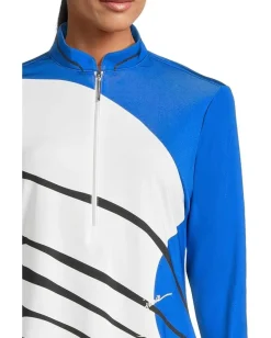 Jamie Sadock Wrapped Print Long Sleeve 1/4 Zip Top Electric Blue Discount