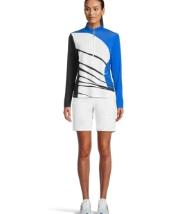 Jamie Sadock Wrapped Print Long Sleeve 1/4 Zip Top Electric Blue Discount