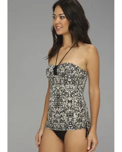 Badgley Mischka Zara Shirred Bandeau Tankini Black New