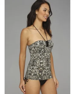 Badgley Mischka Zara Shirred Bandeau Tankini Black New