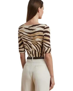 Women Lauren Ralph Lauren Zebra-print Stretch Cotton Boatneck Tee