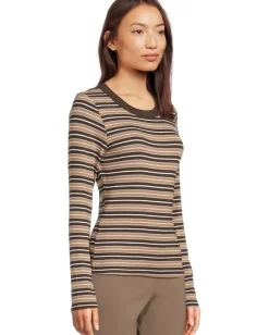 Michael Stars Zola Long Sleeve Crew Tee Neutral Stripe Best